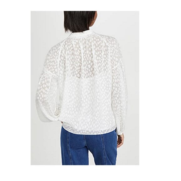 FRAME Spot Jacquard Silk Blend Smocked Peasant Top In Off White - Picture 5 of 16